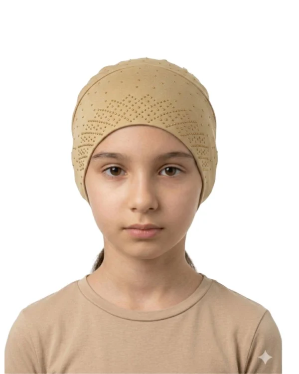 Girls' Gold Studded Star Pattern Turban – Warm Beige Everyday Elegance