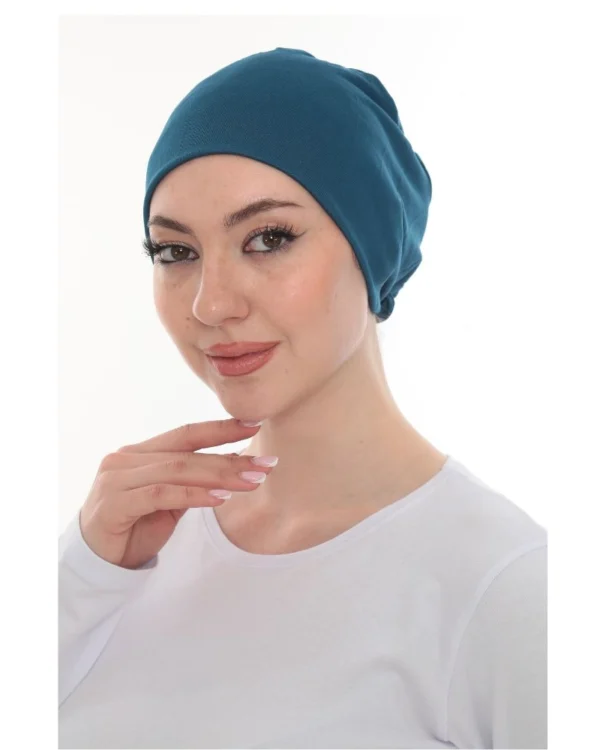 Soft Stretch Slouchy Turban Cap – Plain Navy Blue - Image 2
