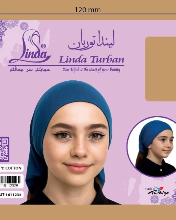 Girls' Tie-Back Hijab Under-Cap – Plain Royal Blue / Kids Size - Image 3