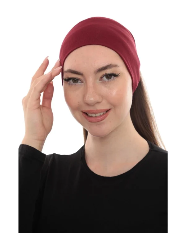Soft Stretch Hijab Under-Cap Turban – Plain Burgundy / Deep Wine