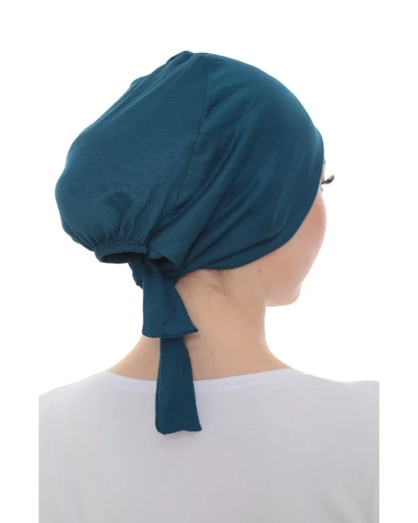 Soft Stretch Tie-Back Turban – Plain Teal / Petrol Blue - Image 4