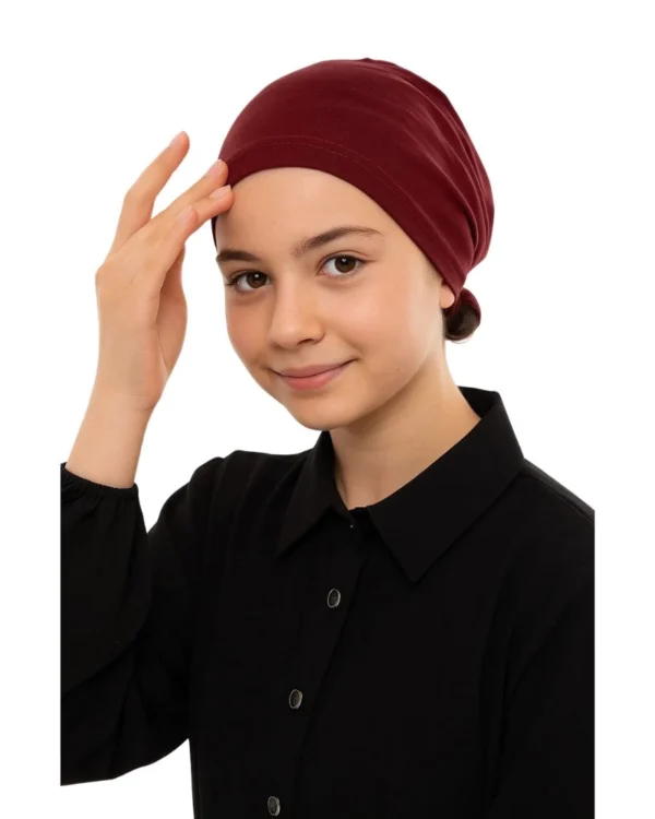 Girls' Soft Stretch Tie-Back Turban – Plain Burgundy / Deep Wine