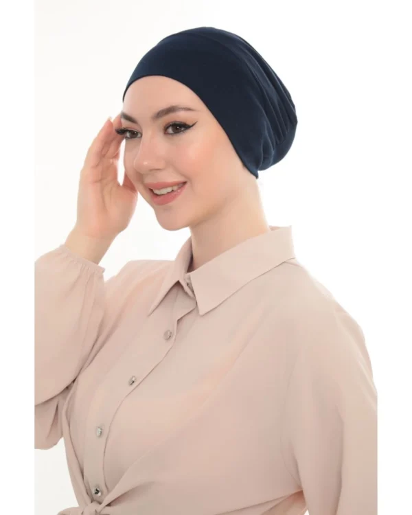 Soft Stretch Slouchy Turban Cap – Plain Navy Blue - Image 9