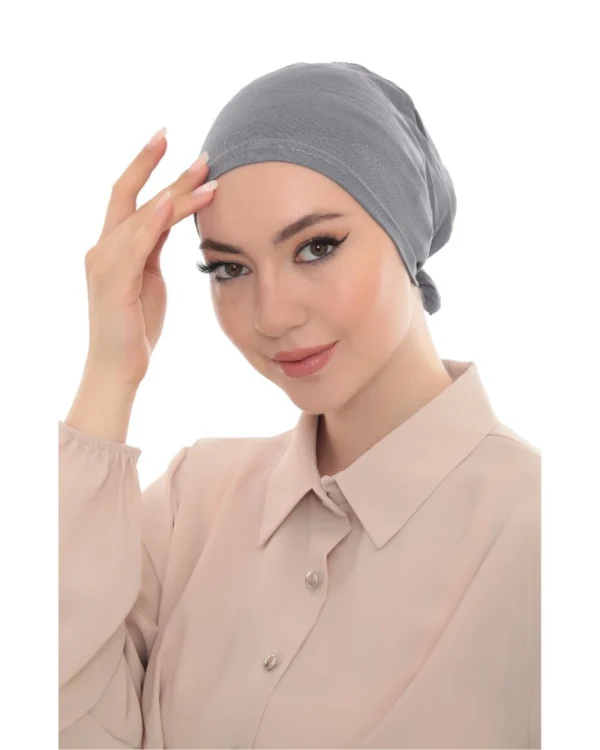 Soft Stretch Tie-Back Turban Cap – Plain Grey