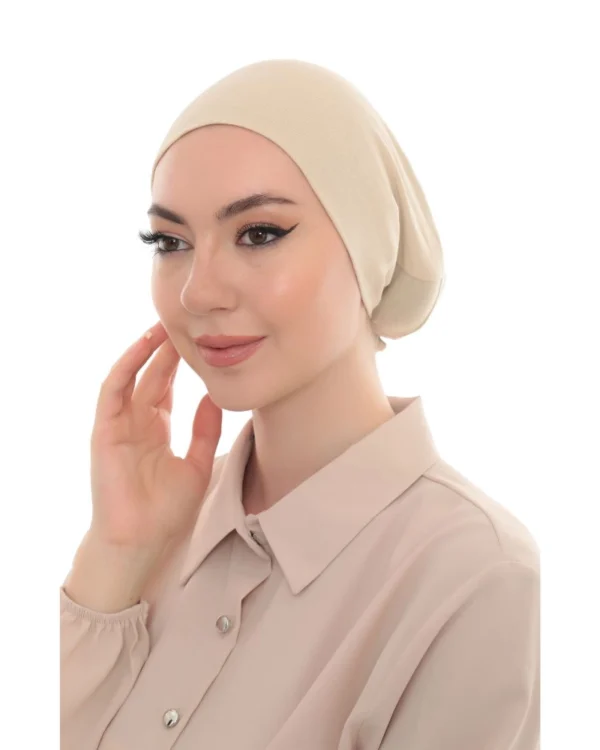 Soft Stretch Tie-Back Hijab Under-Cap – Plain Cream / Warm Beige