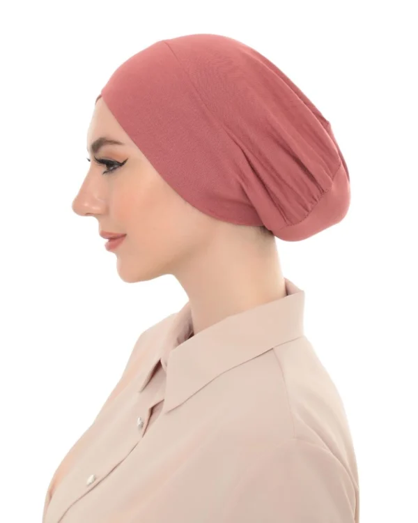 Cross-Front Elastic Back Turban Cap – Plain Dusty Rose - Image 7