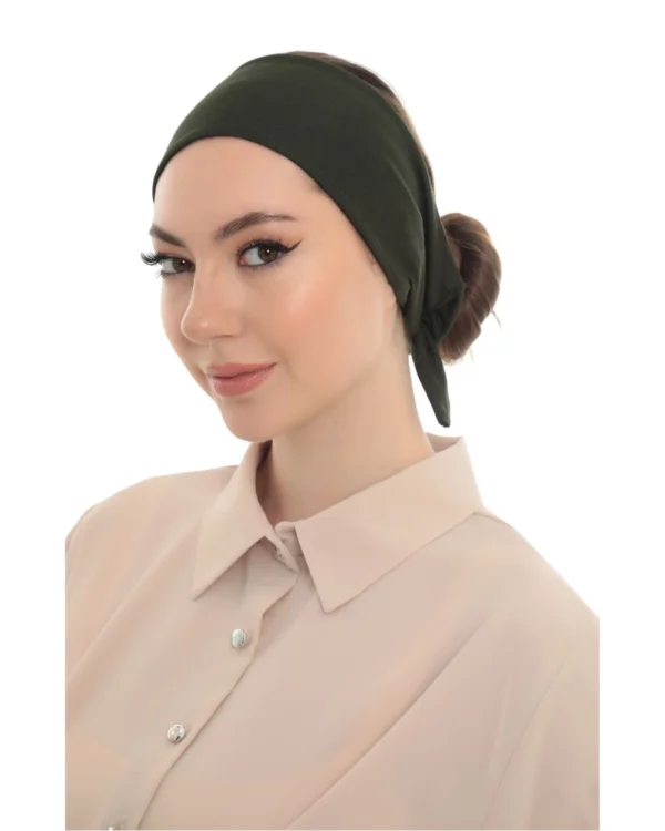 Wide-Band Tie-Back Hair Wrap Headband – Plain Khaki Green