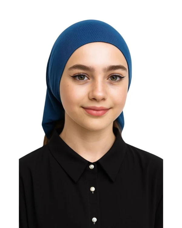 Girls' Tie-Back Hijab Under-Cap – Plain Royal Blue / Kids Size