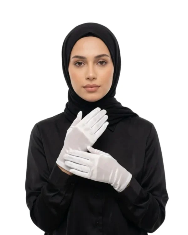 Women's Plain Satin Modest Gloves – White / Short Wrist Length
