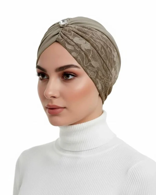 Lace & Crystal Turban Cap – Elegant Twisted Modest Headwear - Image 2