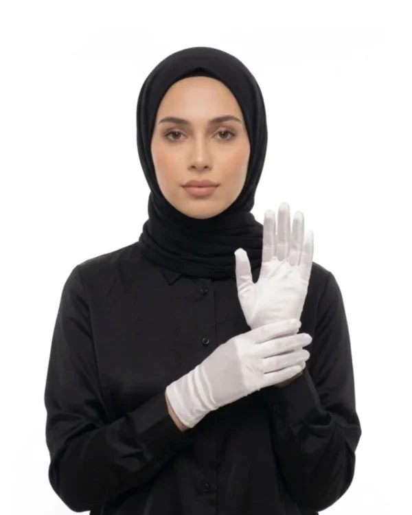 Women's Plain Satin Modest Gloves – White / Short Wrist Length - Image 4