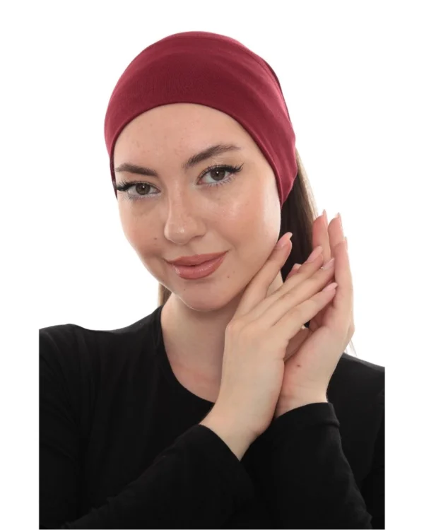 Soft Stretch Hijab Under-Cap Turban – Plain Burgundy / Deep Wine - Image 7