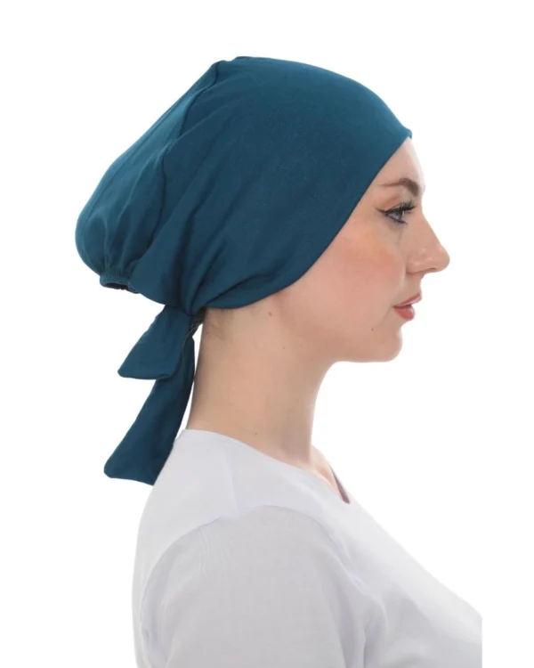 Soft Stretch Tie-Back Turban – Plain Teal / Petrol Blue - Image 3