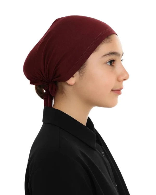 Girls' Soft Stretch Tie-Back Turban – Plain Burgundy / Deep Wine - Image 3