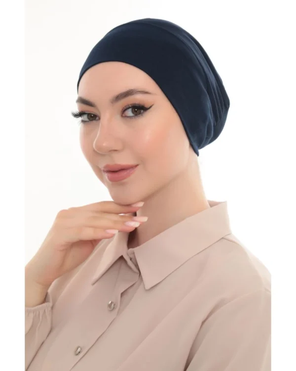 Soft Stretch Slouchy Turban Cap – Plain Navy Blue