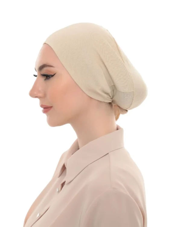 Soft Stretch Tie-Back Hijab Under-Cap – Plain Cream / Warm Beige - Image 7