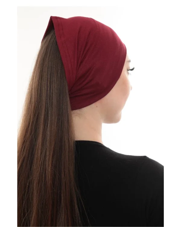 Soft Stretch Hijab Under-Cap Turban – Plain Burgundy / Deep Wine - Image 6