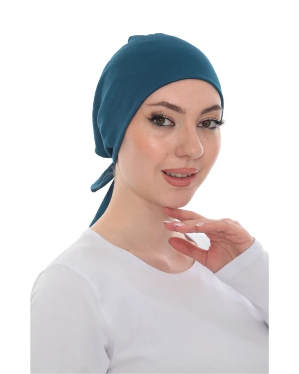 Soft Stretch Tie-Back Turban – Plain Teal / Petrol Blue