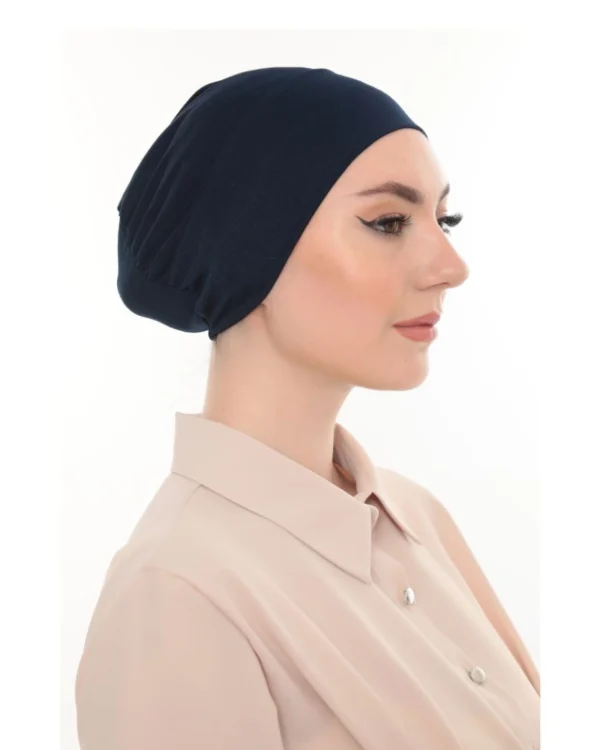 Soft Stretch Slouchy Turban Cap – Plain Navy Blue - Image 8