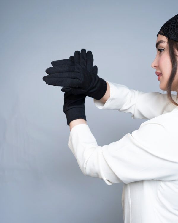 Black Cotton Ruched Modest Gloves – Everyday Comfort Wear - Image 5