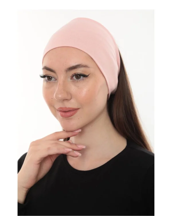 Soft Stretch Hijab Under-Cap Bandana – Plain Blush Pink - Image 5