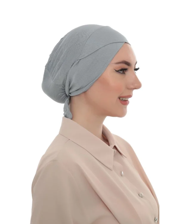 Stretch Tie-Back Hijab Under-Cap – Plain Light Blue Grey - Image 4