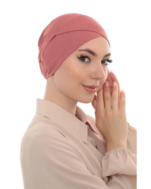 Cross-Front Elastic Back Turban Cap – Plain Dusty Rose