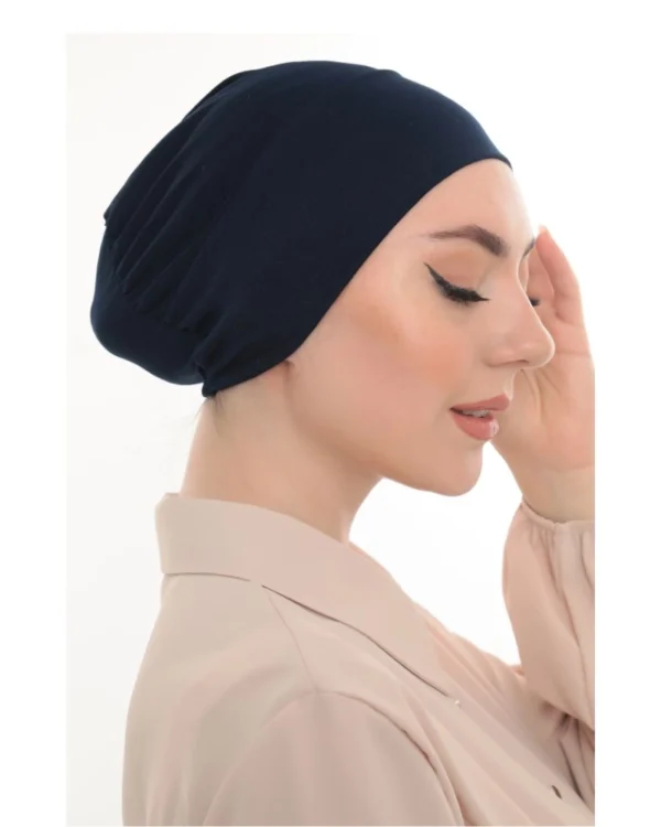 Soft Stretch Slouchy Turban Cap – Plain Navy Blue - Image 7