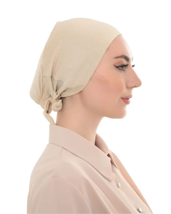 Soft Stretch Tie-Back Hijab Under-Cap – Plain Cream / Warm Beige - Image 5