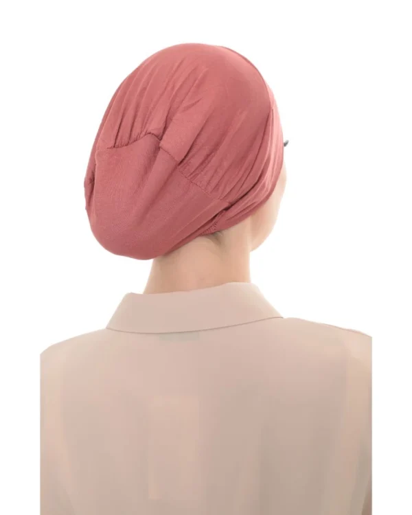 Cross-Front Elastic Back Turban Cap – Plain Dusty Rose - Image 5