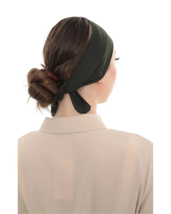 Wide-Band Tie-Back Hair Wrap Headband – Plain Khaki Green - Image 2