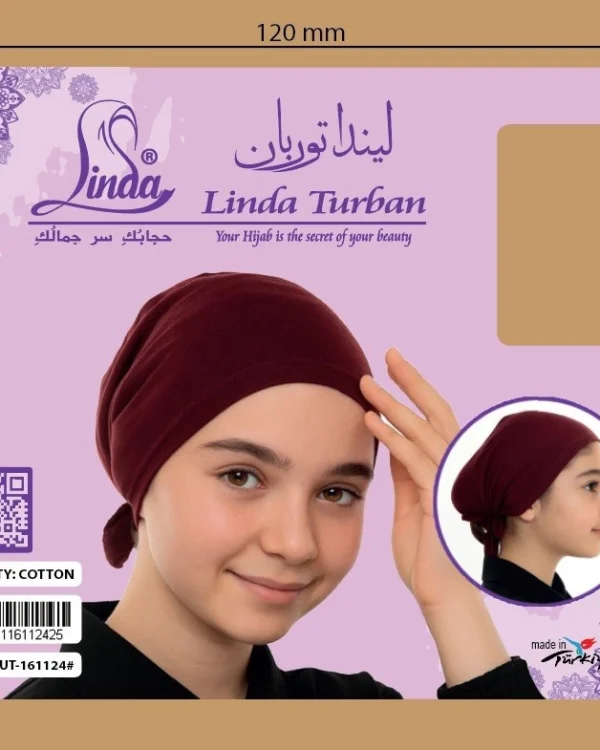 Girls' Soft Stretch Tie-Back Turban – Plain Burgundy / Deep Wine - Image 5