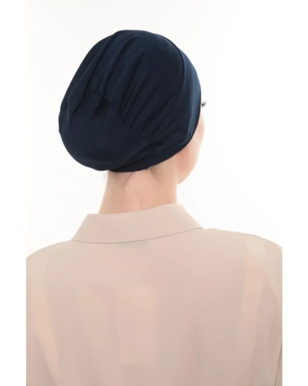 Soft Stretch Slouchy Turban Cap – Plain Navy Blue - Image 6
