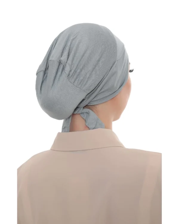 Stretch Tie-Back Hijab Under-Cap – Plain Light Blue Grey - Image 2