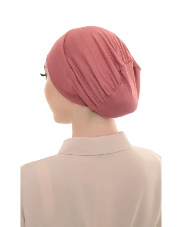 Cross-Front Elastic Back Turban Cap – Plain Dusty Rose - Image 4