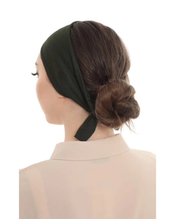 Wide-Band Tie-Back Hair Wrap Headband – Plain Khaki Green - Image 6