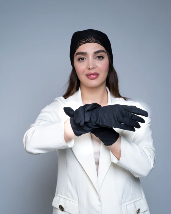 Black Cotton Ruched Modest Gloves – Everyday Comfort Wear - Image 2