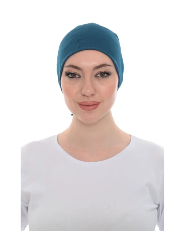 Soft Stretch Slouchy Turban Cap – Plain Navy Blue - Image 4