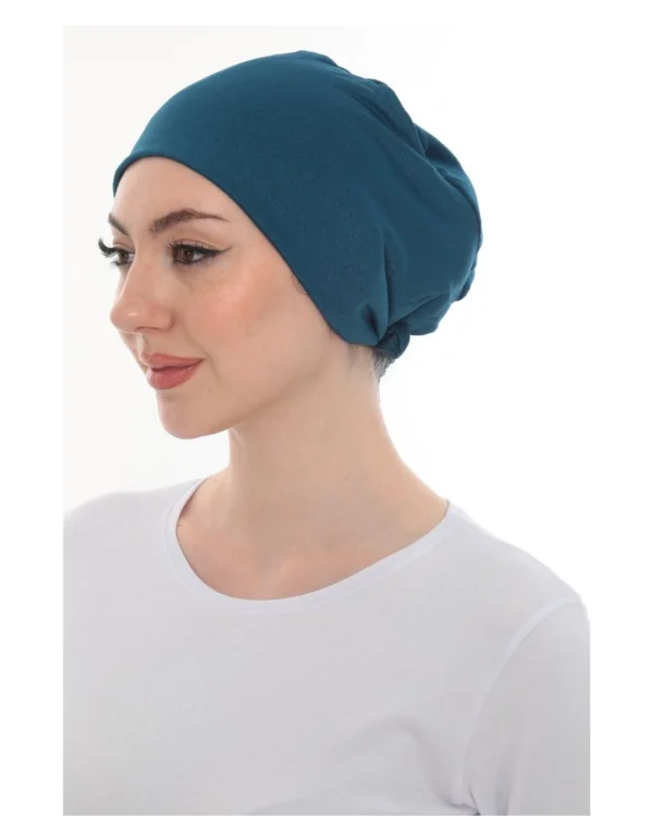 Soft Stretch Slouchy Turban Cap – Plain Navy Blue - Image 3