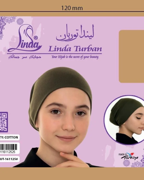 Junior Pull-On Hijab Under-Cap – Plain Olive Green / Girls' Size - Image 3