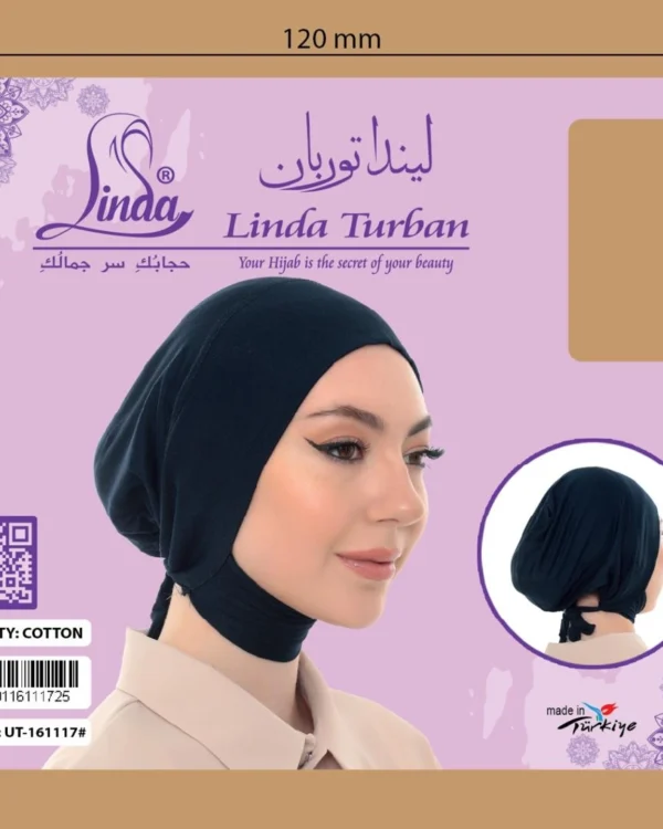 Soft Stretch Full-Coverage Neck-Tie Hijab Under-Cap – Plain Navy Blue - Image 8