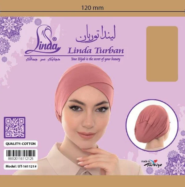 Cross-Front Elastic Back Turban Cap – Plain Dusty Rose - Image 9