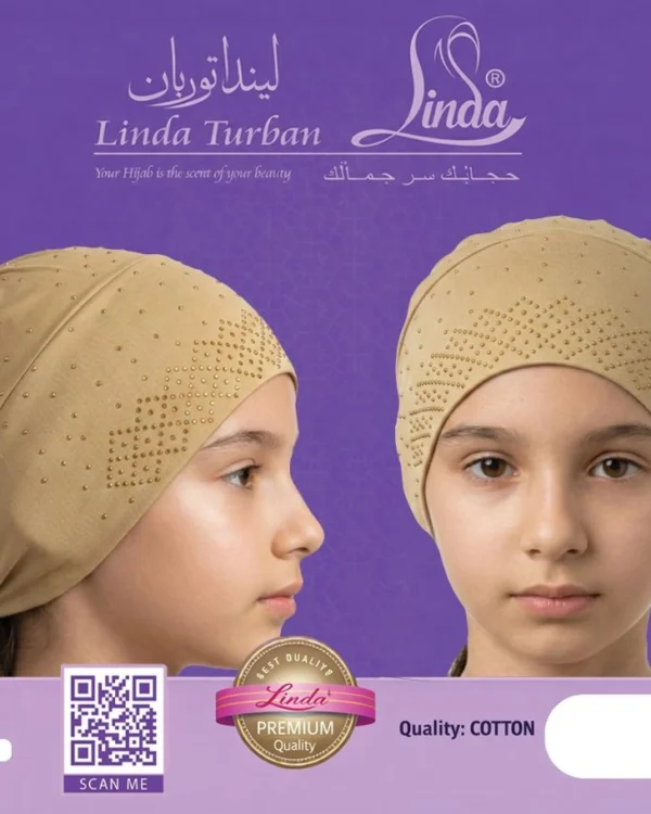 Girls' Gold Studded Star Pattern Turban – Warm Beige Everyday Elegance - Image 4
