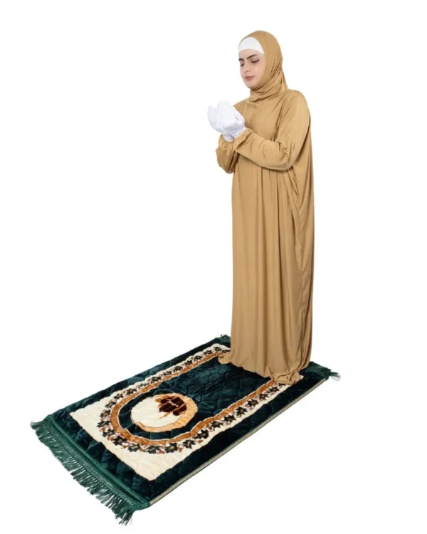 Women's One-Piece Prayer Dress with Attached Hijab – Warm Camel / Golden Tan