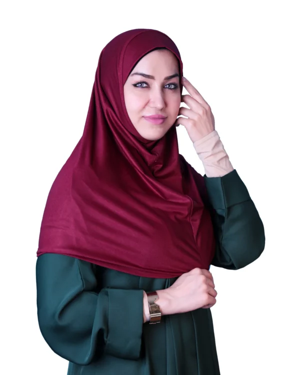Women's Instant Khimar Bergo Hijab – Deep Maroon Burgundy - Image 2
