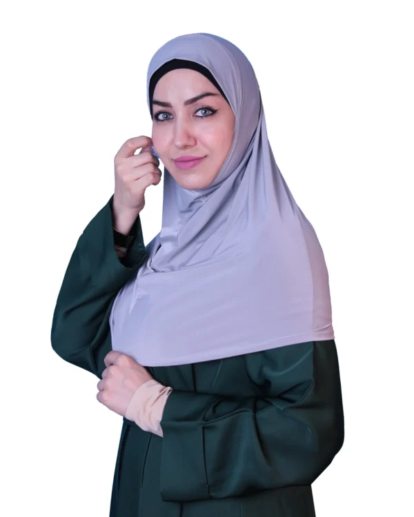Women's Instant Khimar Bergo Hijab with Floral Brooch Detail – Soft Lavender Grey - Image 3
