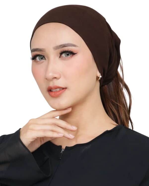 Women's Indonesian Ninja Ciput Inner Cap with Ponytail Hole – Warm Beige / Latte - Image 7