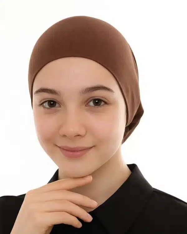 Junior Pull-On Hijab Under-Cap – Plain Olive Green / Girls' Size - Image 12