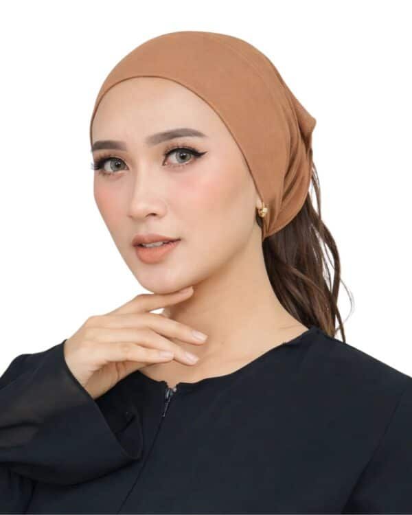 Women's Indonesian Ninja Ciput Inner Cap with Ponytail Hole – Warm Beige / Latte - Image 6