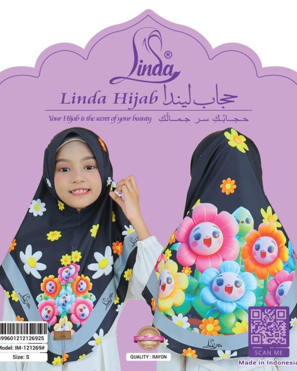 Girls' Instant Hijab -Style Khimar – Black Floral Print - Image 4